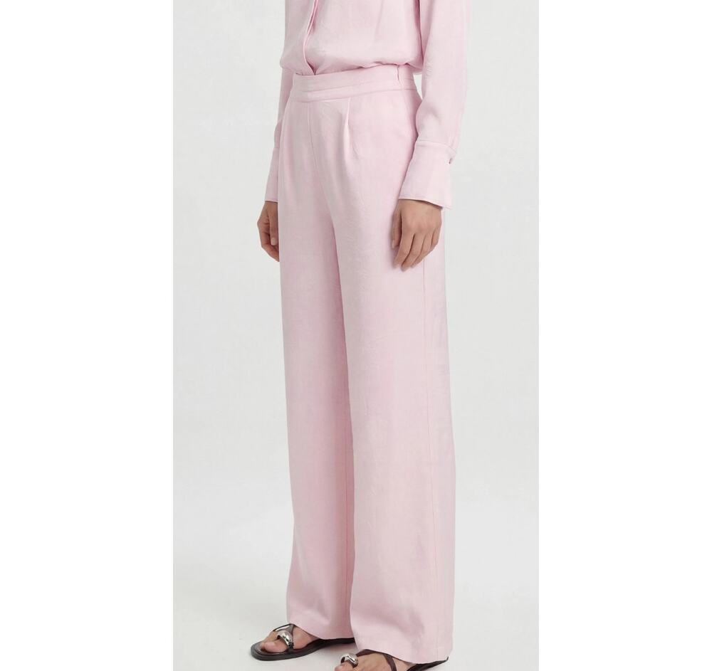 Karen Millen Petite Floral Pink Satin Wide Leg Woven Trouser Size 0